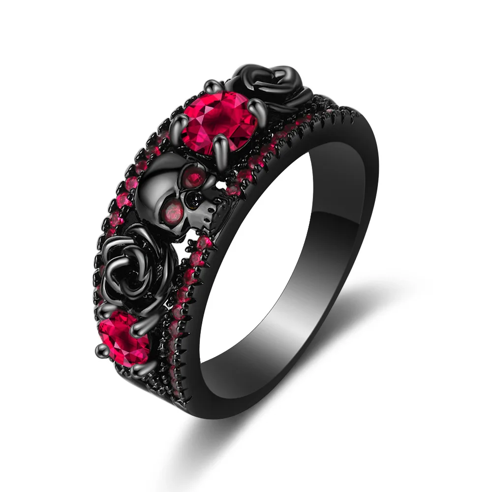 Gothic Skull Ring - Retro punk skull flower electroplating gun