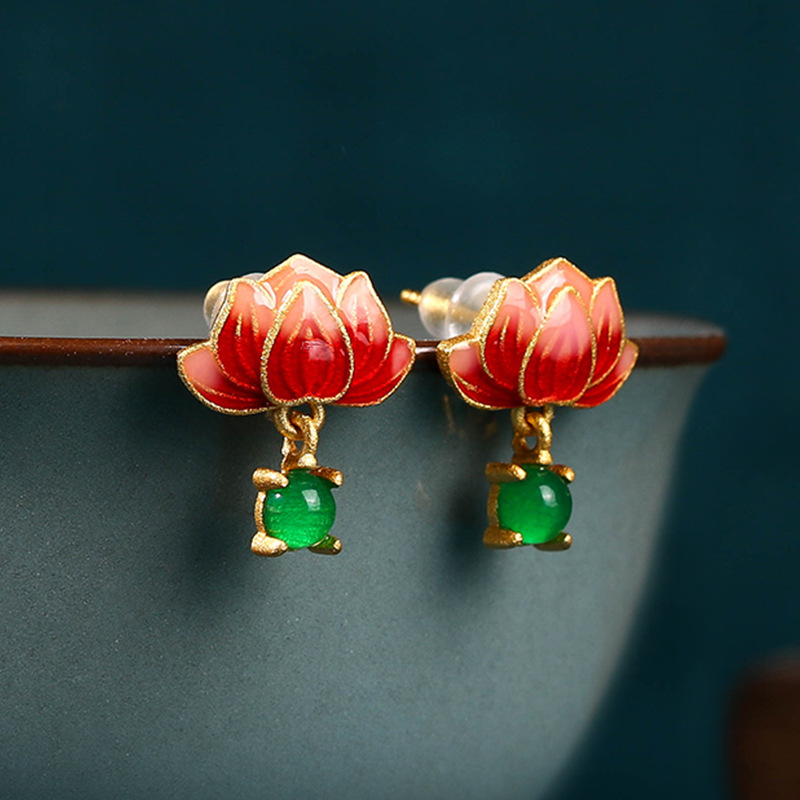 Green Real Jade Lotus Earrings - đánh giá và giá Luxury Gifts Jewelry & Watches Namfleg Mostar