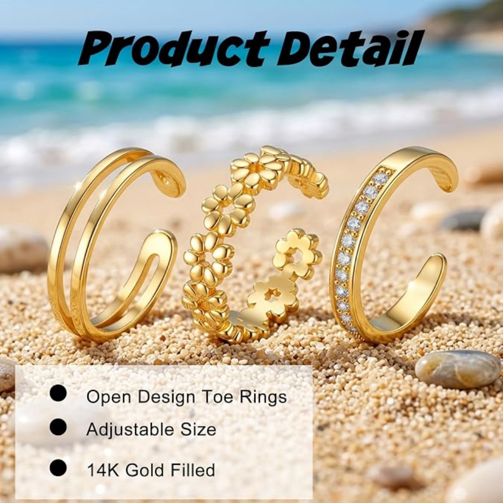 3Pcs Gold Open Adjustable Ring - đánh giá và giá Minimalist Ring Stackable