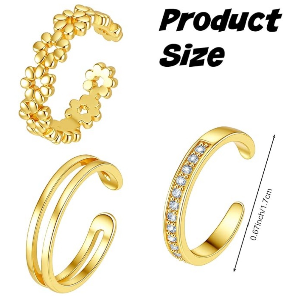 3Pcs Gold Open Adjustable Ring - đánh giá và giá Minimalist Ring Stackable