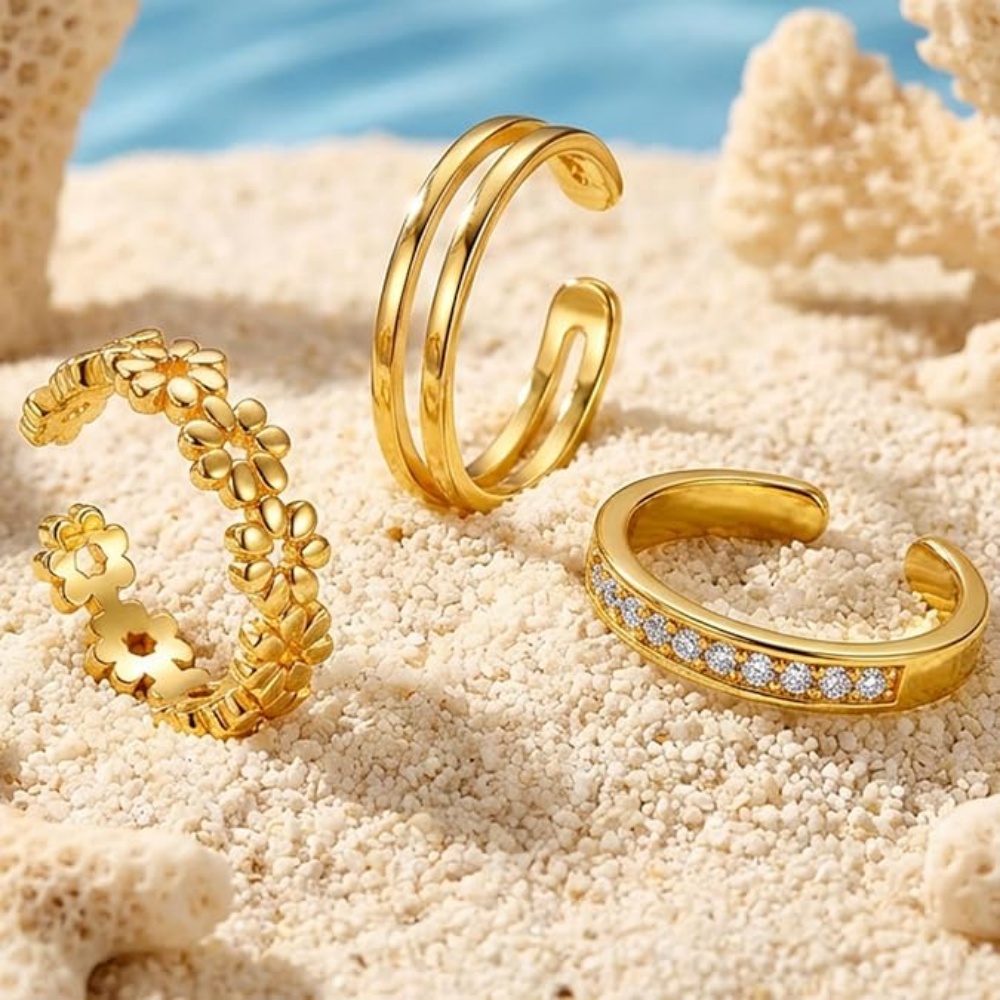 3Pcs Gold Open Adjustable Ring - đánh giá và giá Minimalist Ring Stackable