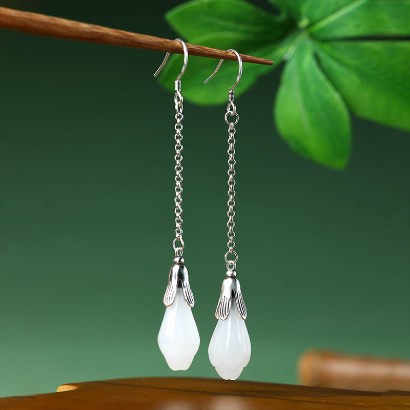 White Real Jade Flower Earring - đánh giá và giá Luxury Gifts Jewelry & Watches Namfleg Mostar